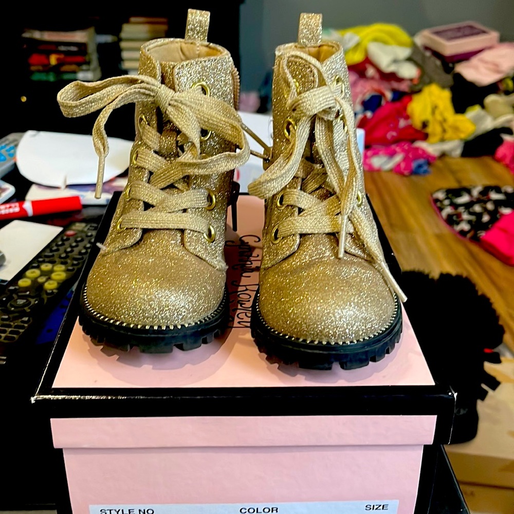 Sparkly gold combat boots